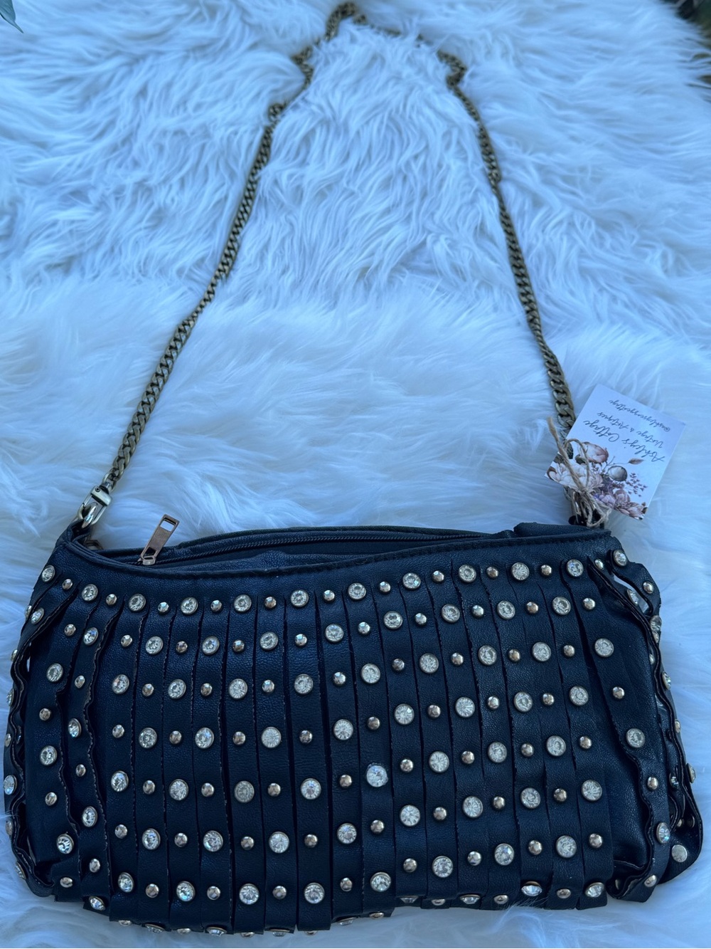 Studded Black Shoulder Bag with Chain Strap
